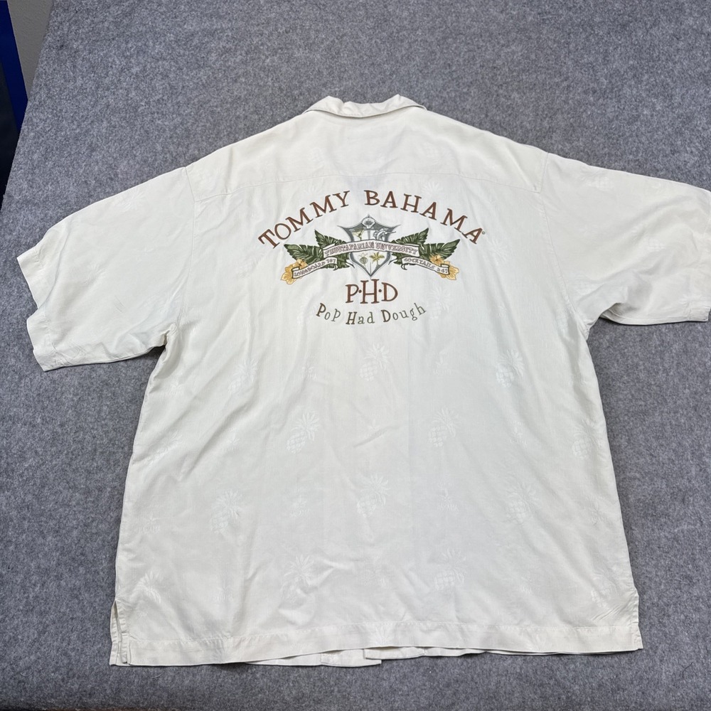 Tommy Bahama Silk Camp Shirt Mens XL Cream PHD Pop Had Dough *READ - Picture 2 of 13